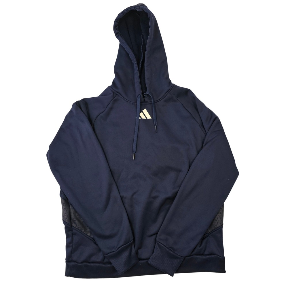Adidas Mens Performance Hoodie‎ Navy Blue Gold Logo Fleece Pullover Large L